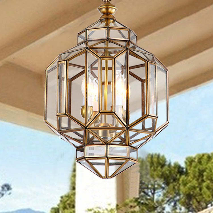 Mid-Century Waterproof Copper Glass Cage Rhombic Chandelier