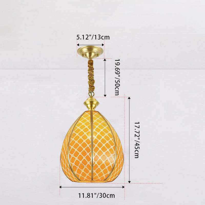 Mid-Century Waterproof Copper Glass Cage Rhombic Chandelier — F / 220V-240V For UK/AU