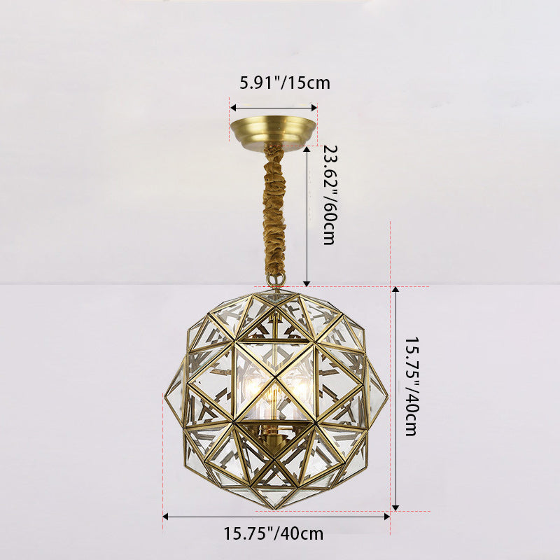 Mid-Century Waterproof Copper Glass Cage Rhombic Chandelier — G / 110V-120V For US/CA