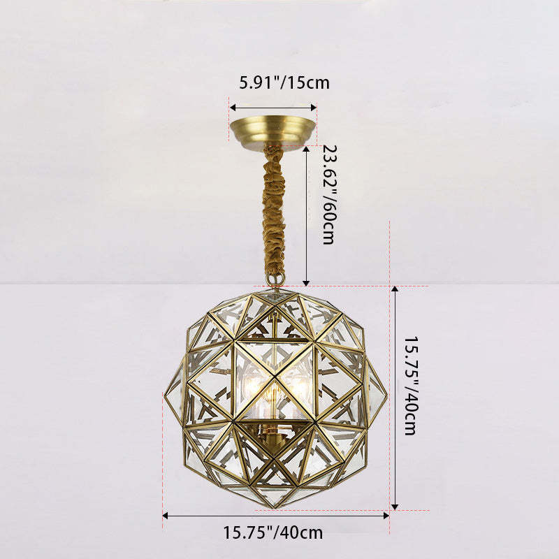 Mid-Century Waterproof Copper Glass Cage Rhombic Chandelier — G / 110V-120V For US/CA