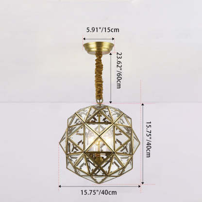 Mid-Century Waterproof Copper Glass Cage Rhombic Chandelier — G / 110V-120V For US/CA