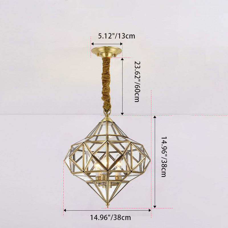 Mid-Century Waterproof Copper Glass Cage Rhombic Chandelier — G / 220V-240V For UK/AU