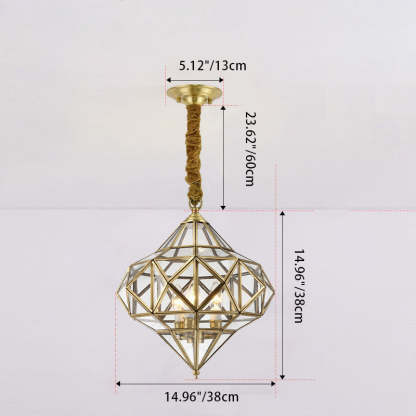Mid-Century Waterproof Copper Glass Cage Rhombic Chandelier — G / 220V-240V For UK/AU