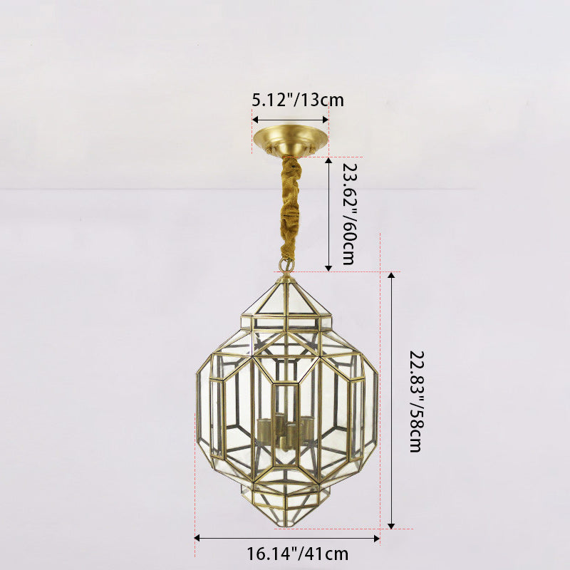 Mid-Century Waterproof Copper Glass Cage Rhombic Chandelier