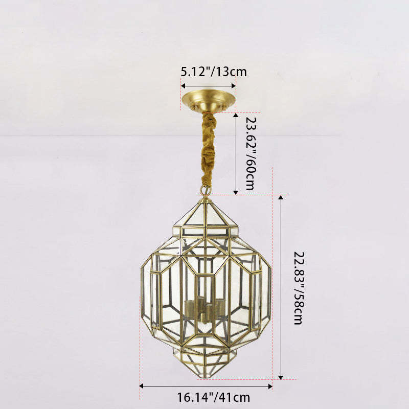 Mid-Century Waterproof Copper Glass Cage Rhombic Chandelier