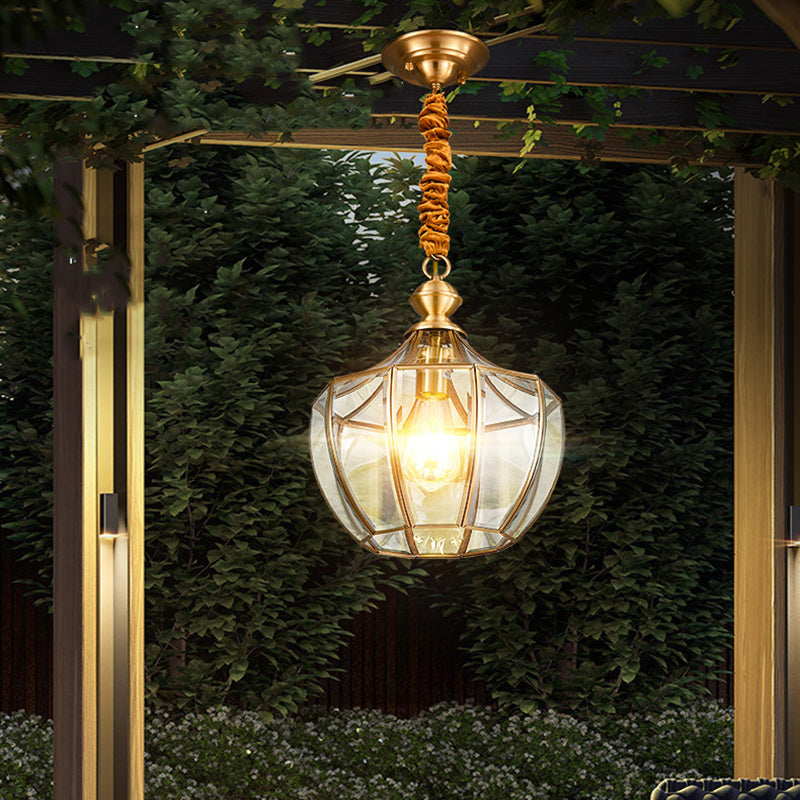 Mid-Century Waterproof Copper Glass Cage Rhombic Chandelier