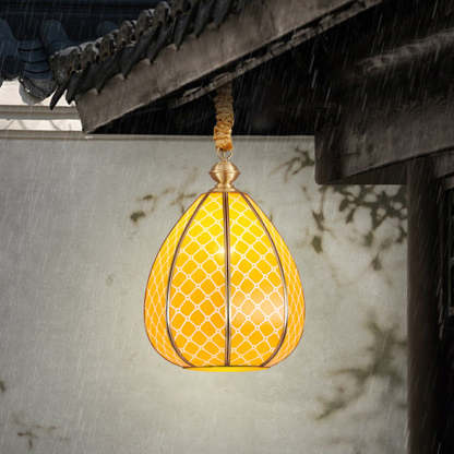 Mid-Century Waterproof Copper Glass Cage Rhombic Chandelier — C / 110V-120V For US/CA