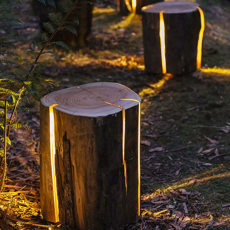 Modern Art Deco Solar Resin Tree Stump Grain Light