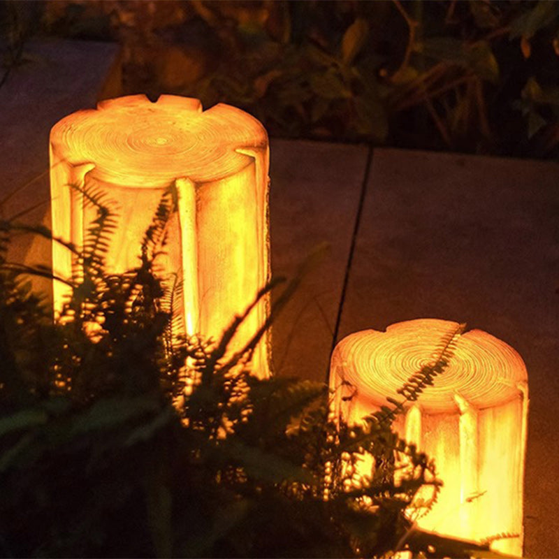 Modern Art Deco Solar Resin Tree Stump Grain Light