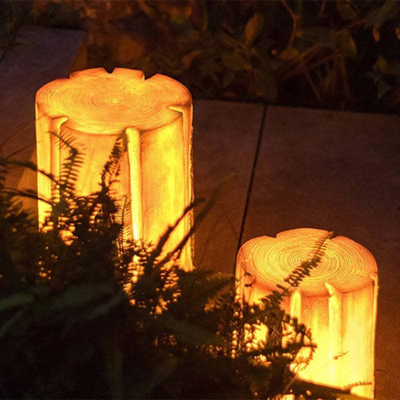 Modern Art Deco Solar Resin Tree Stump Grain Light