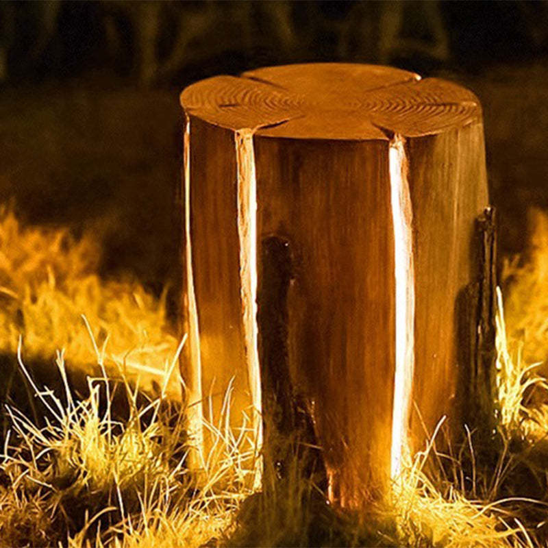 Modern Art Deco Solar Resin Tree Stump Grain Light