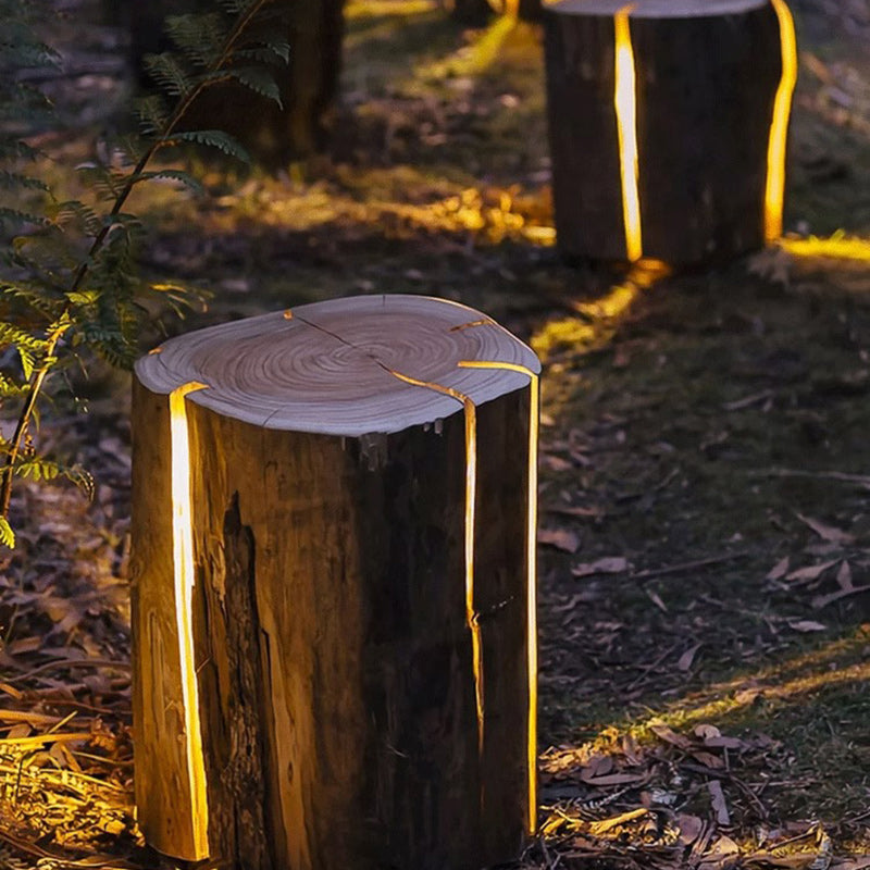 Modern Art Deco Solar Resin Tree Stump Grain Light