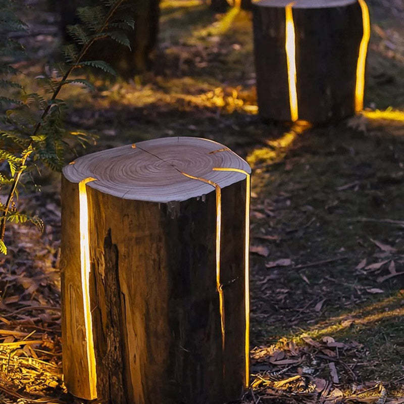 Modern Art Deco Solar Resin Tree Stump Grain Light