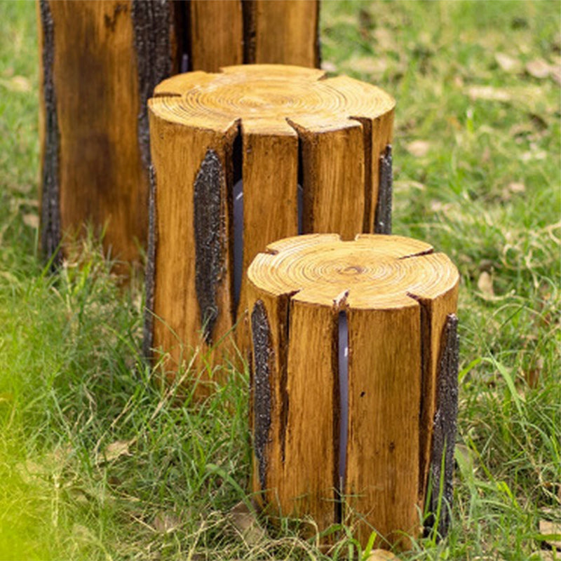 Modern Art Deco Solar Resin Tree Stump Grain Light