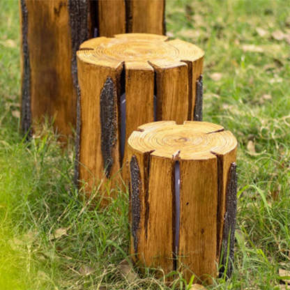Modern Art Deco Solar Resin Tree Stump Grain Light