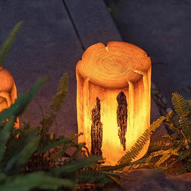 Modern Art Deco Solar Resin Tree Stump Grain Light