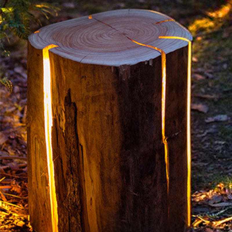 Modern Art Deco Solar Resin Tree Stump Grain Light