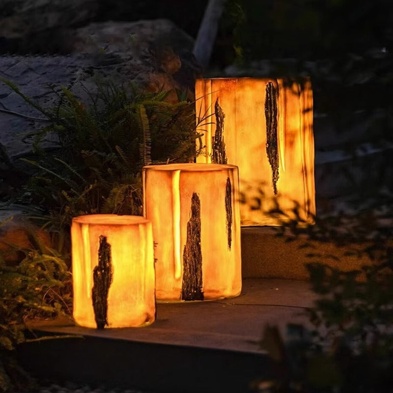 Modern Art Deco Solar Resin Tree Stump Grain Light
