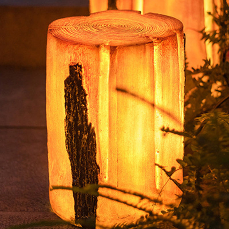 Modern Art Deco Solar Resin Tree Stump Grain Light