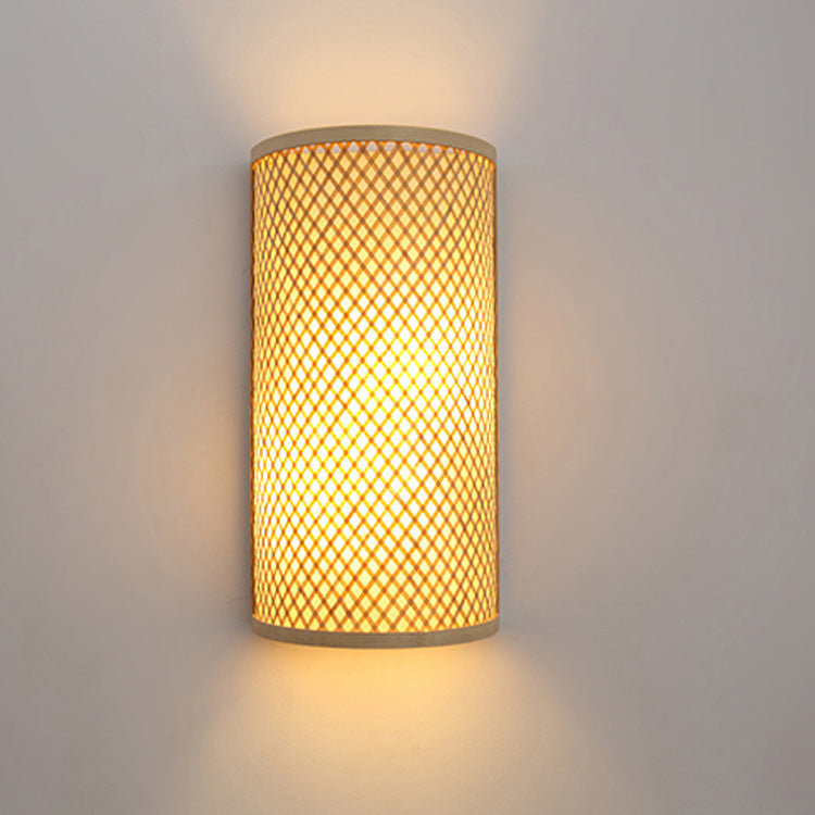 Japanese Woven Bamboo Semicircle Cylinder Sconce — 220V-240V For UK/AU