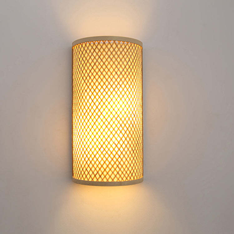 Japanese Woven Bamboo Semicircle Cylinder Sconce — 220V-240V For UK/AU