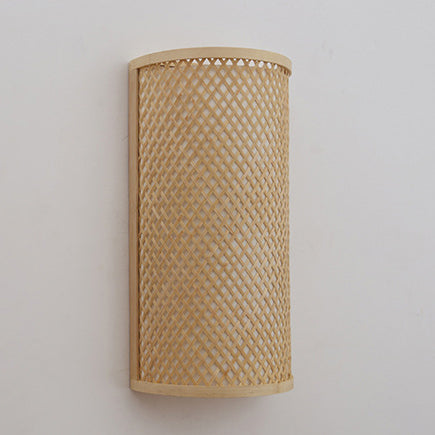 Japanese Woven Bamboo Semicircle Cylinder Sconce