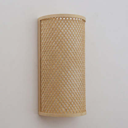 Japanese Woven Bamboo Semicircle Cylinder Sconce