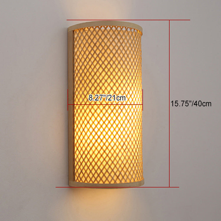 Japanese Woven Bamboo Semicircle Cylinder Sconce
