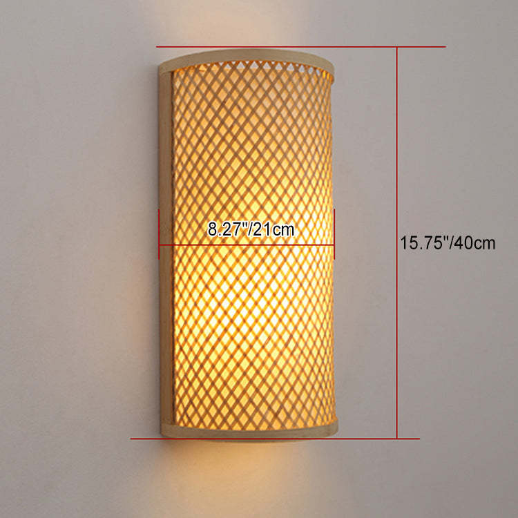 Japanese Woven Bamboo Semicircle Cylinder Sconce