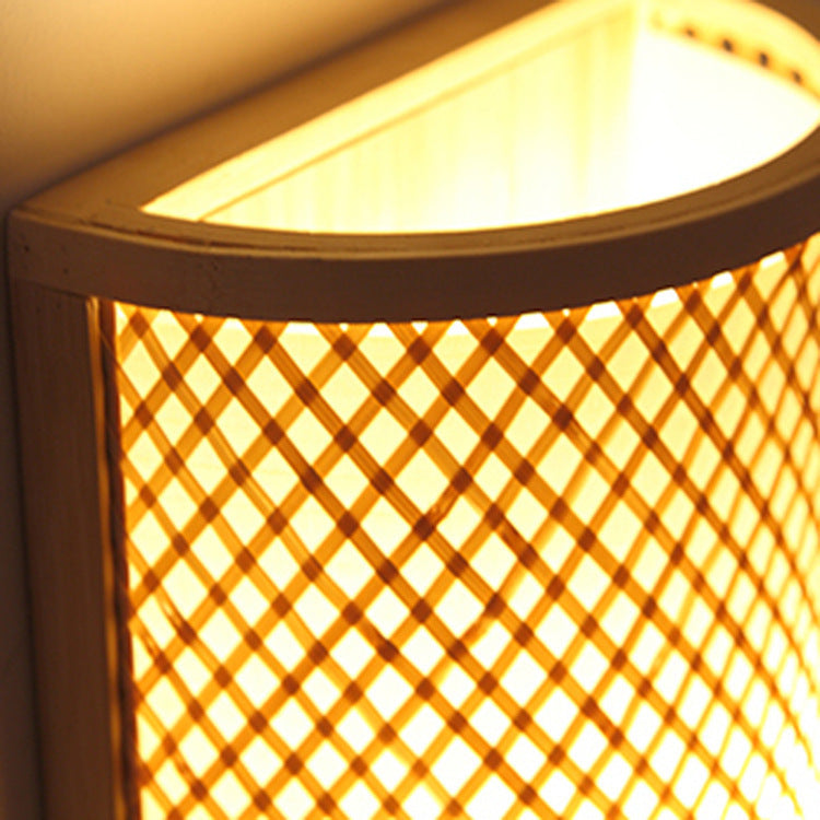 Japanese Woven Bamboo Semicircle Cylinder Sconce