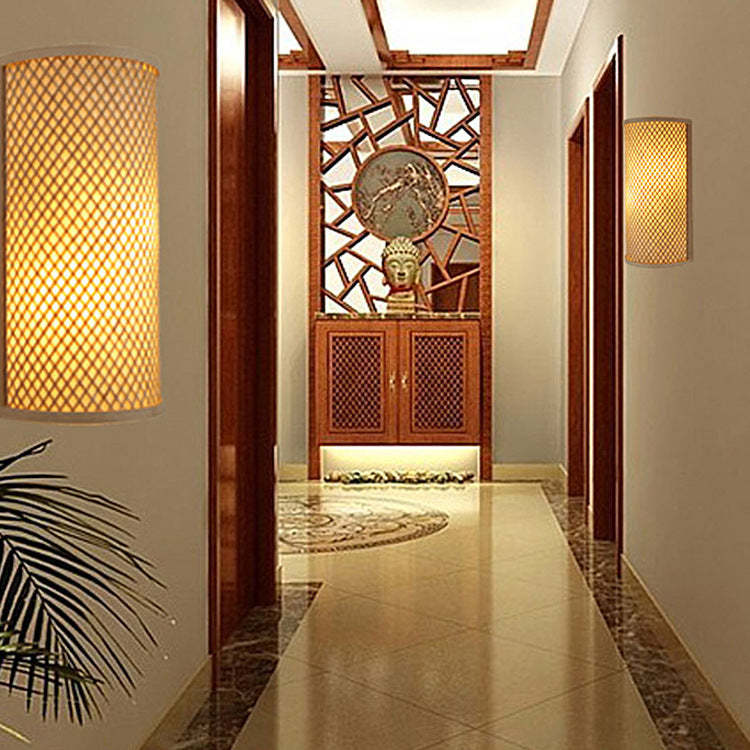 Japanese Woven Bamboo Semicircle Cylinder Sconce — 110V-120V For US/CA