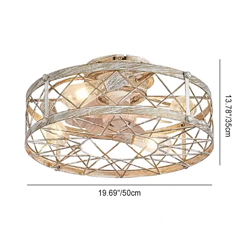 Industrial Caged Metal Mount Ceiling Fan Light