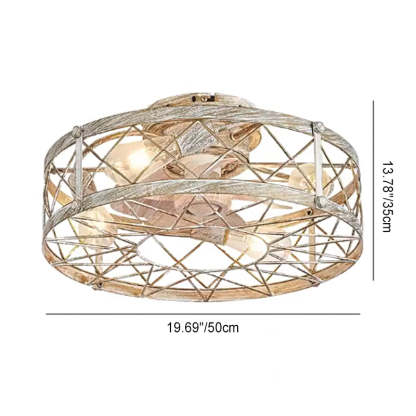 Industrial Caged Metal Mount Ceiling Fan Light