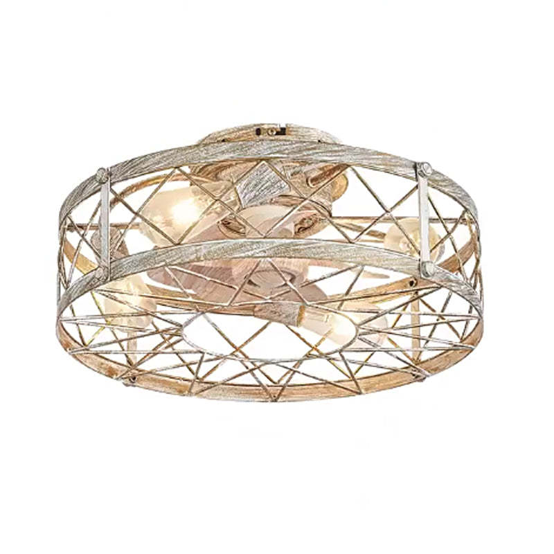 Industrial Caged Metal Mount Ceiling Fan Light