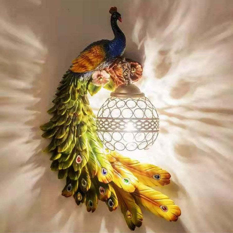 European Resin Crystal Peacock Ball Sconce — White / Left / 110V-120V For US/CA