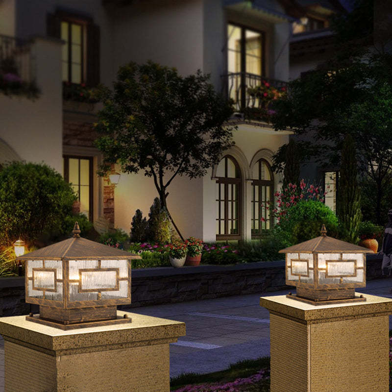 Chinese Iron Glass Square Column Landscape Light
