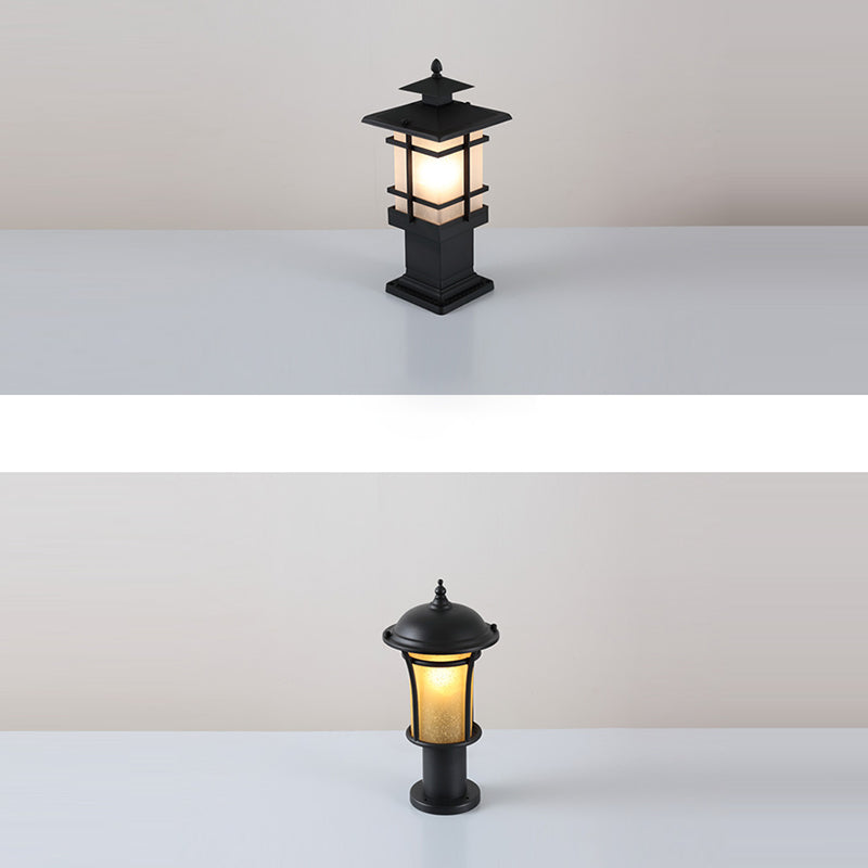 Chinese Iron Glass Square Column Landscape Light