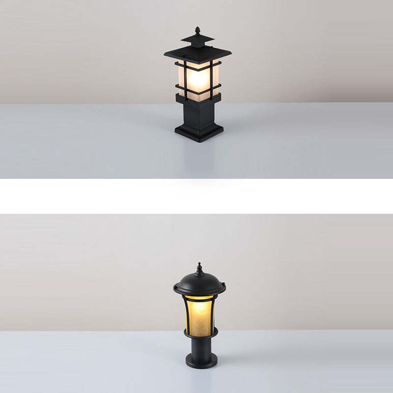Chinese Iron Glass Square Column Landscape Light