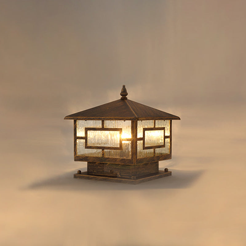 Chinese Iron Glass Square Column Landscape Light