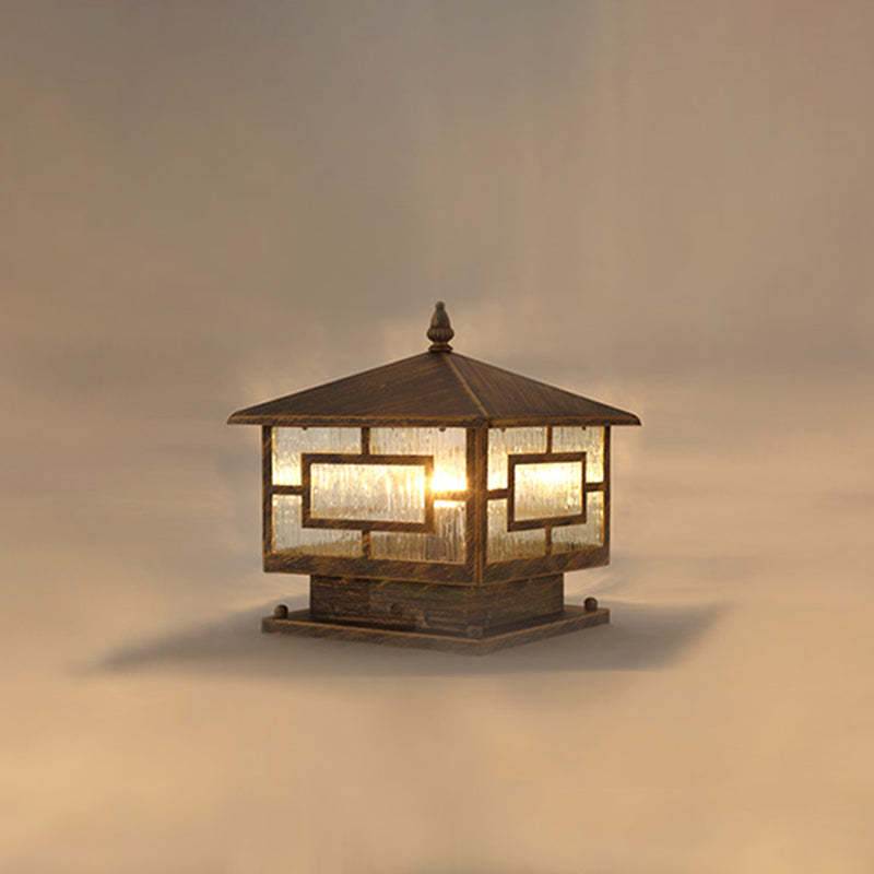 Chinese Iron Glass Square Column Landscape Light