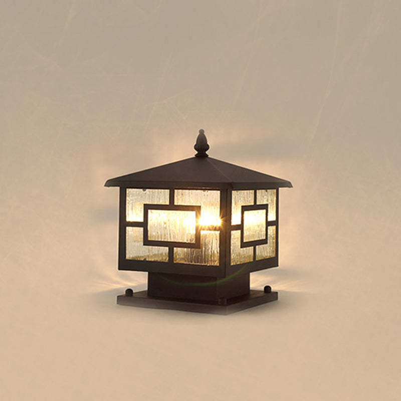 Chinese Iron Glass Square Column Landscape Light
