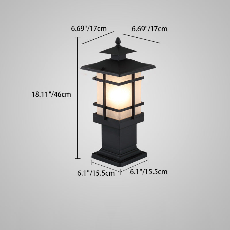 Chinese Iron Glass Square Column Landscape Light