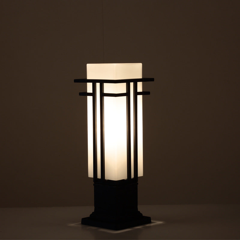 Chinese Iron Glass Square Column Landscape Light