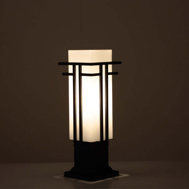 Chinese Iron Glass Square Column Landscape Light