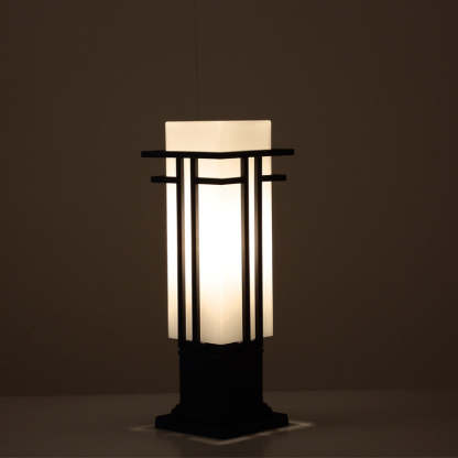 Chinese Iron Glass Square Column Landscape Light