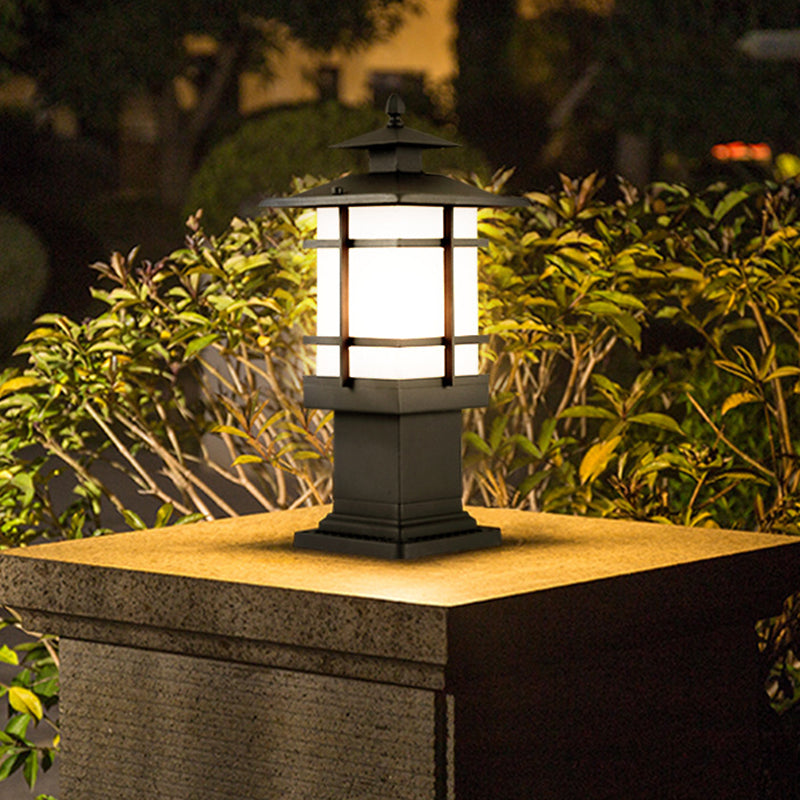 Chinese Iron Glass Square Column Landscape Light