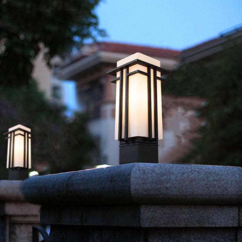 Chinese Iron Glass Square Column Landscape Light