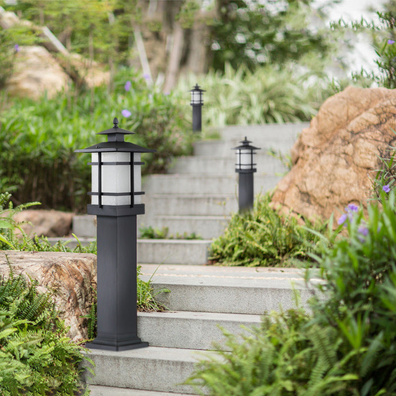 Chinese Iron Glass Square Column Landscape Light