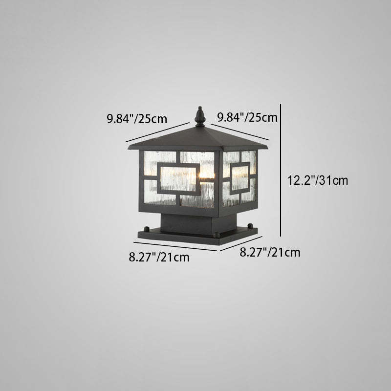Chinese Iron Glass Square Column Landscape Light