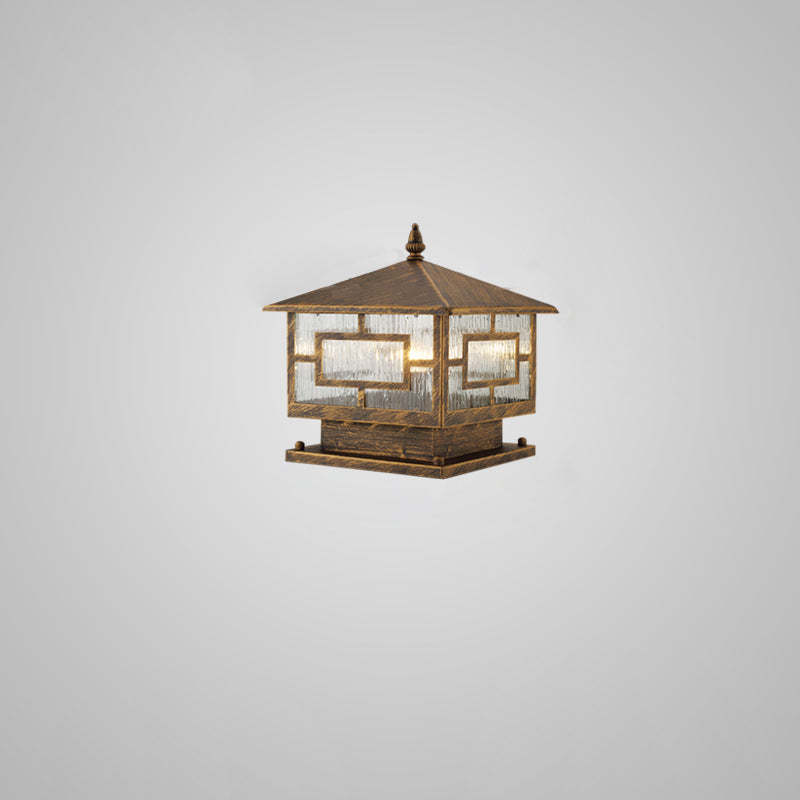Chinese Iron Glass Square Column Landscape Light